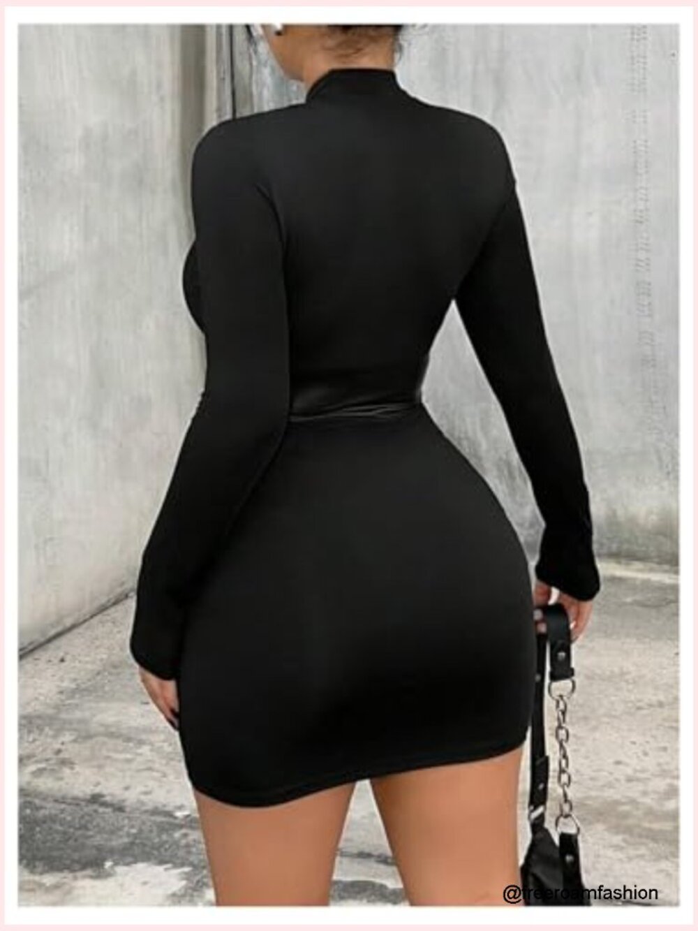 Mock Neck Corset Mini Dress Y2K Cinched Waist Long Sleeve Bodycon Club Wear - Picture 3 of 5